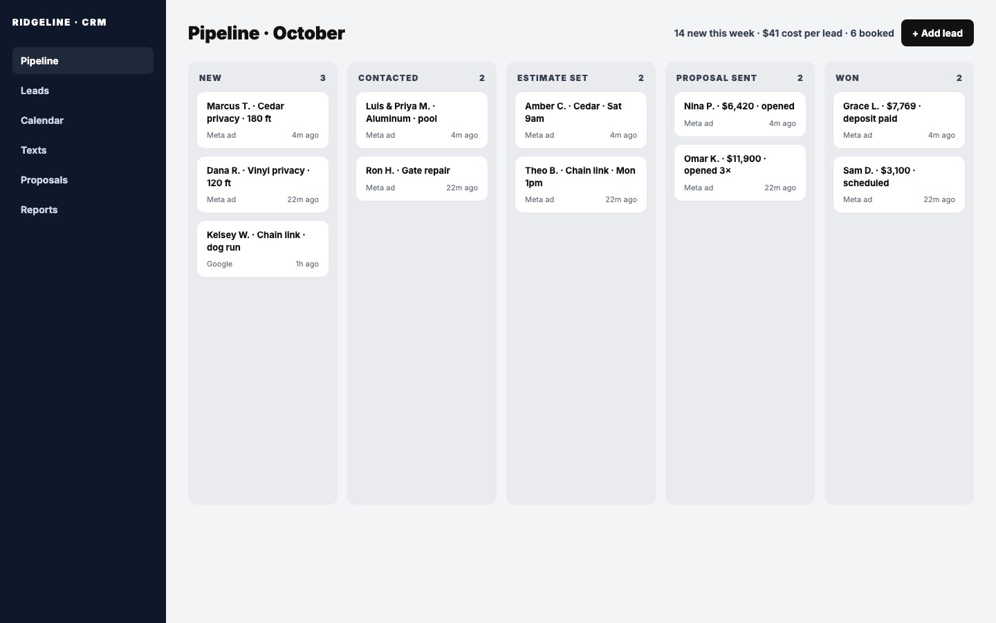 Lightweight CRM screenshot