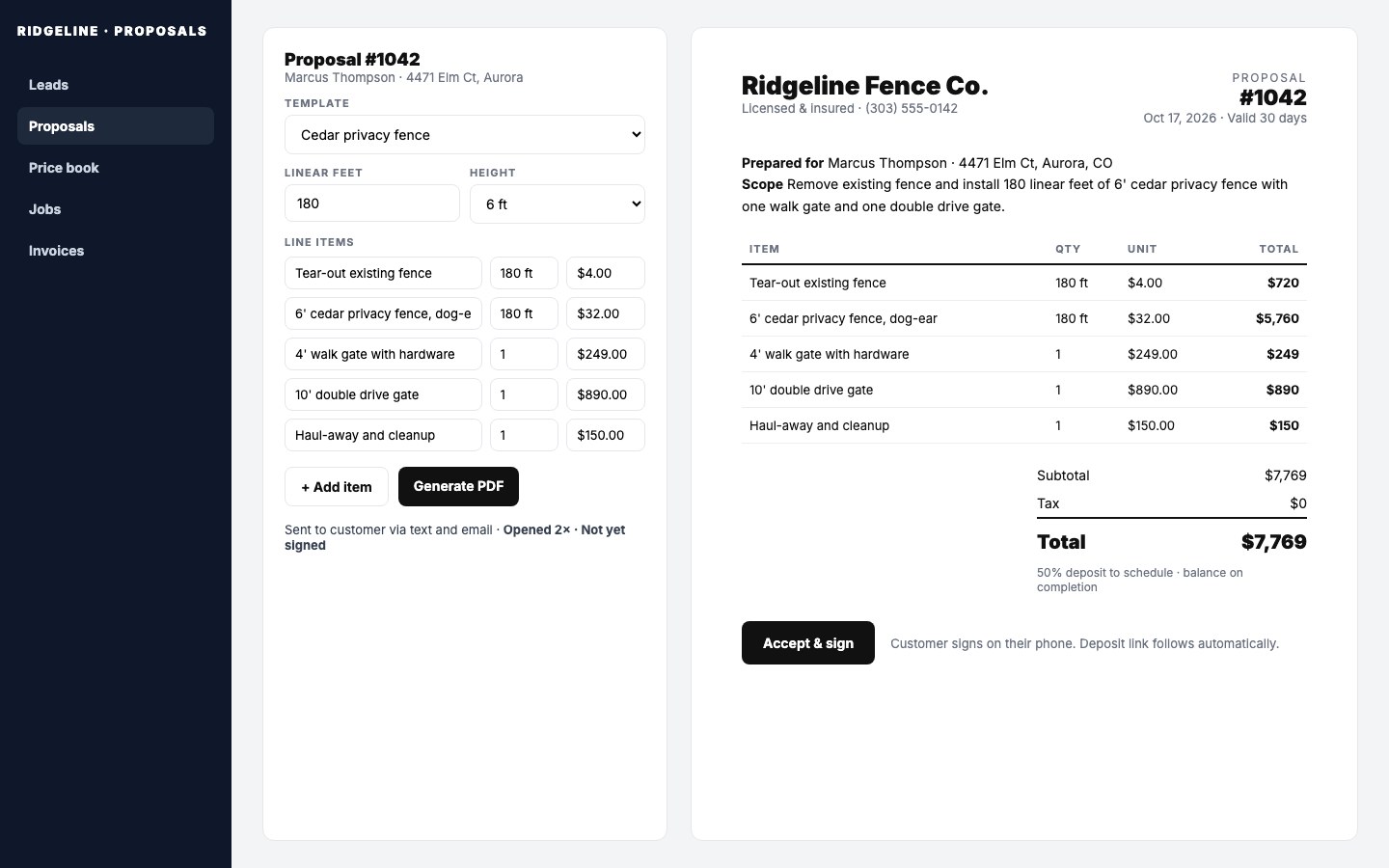 Proposal generator screenshot
