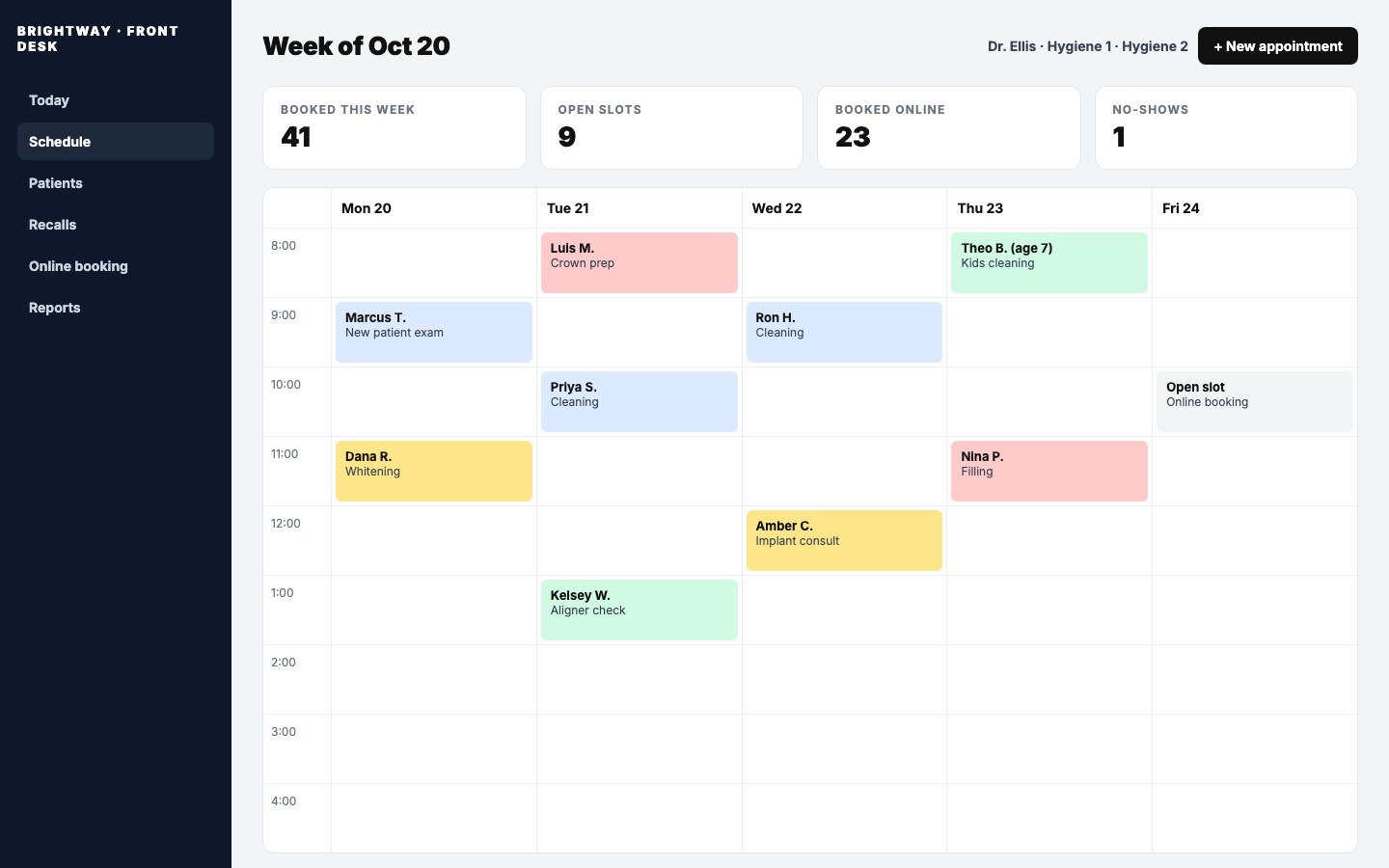 Front-desk scheduling screenshot