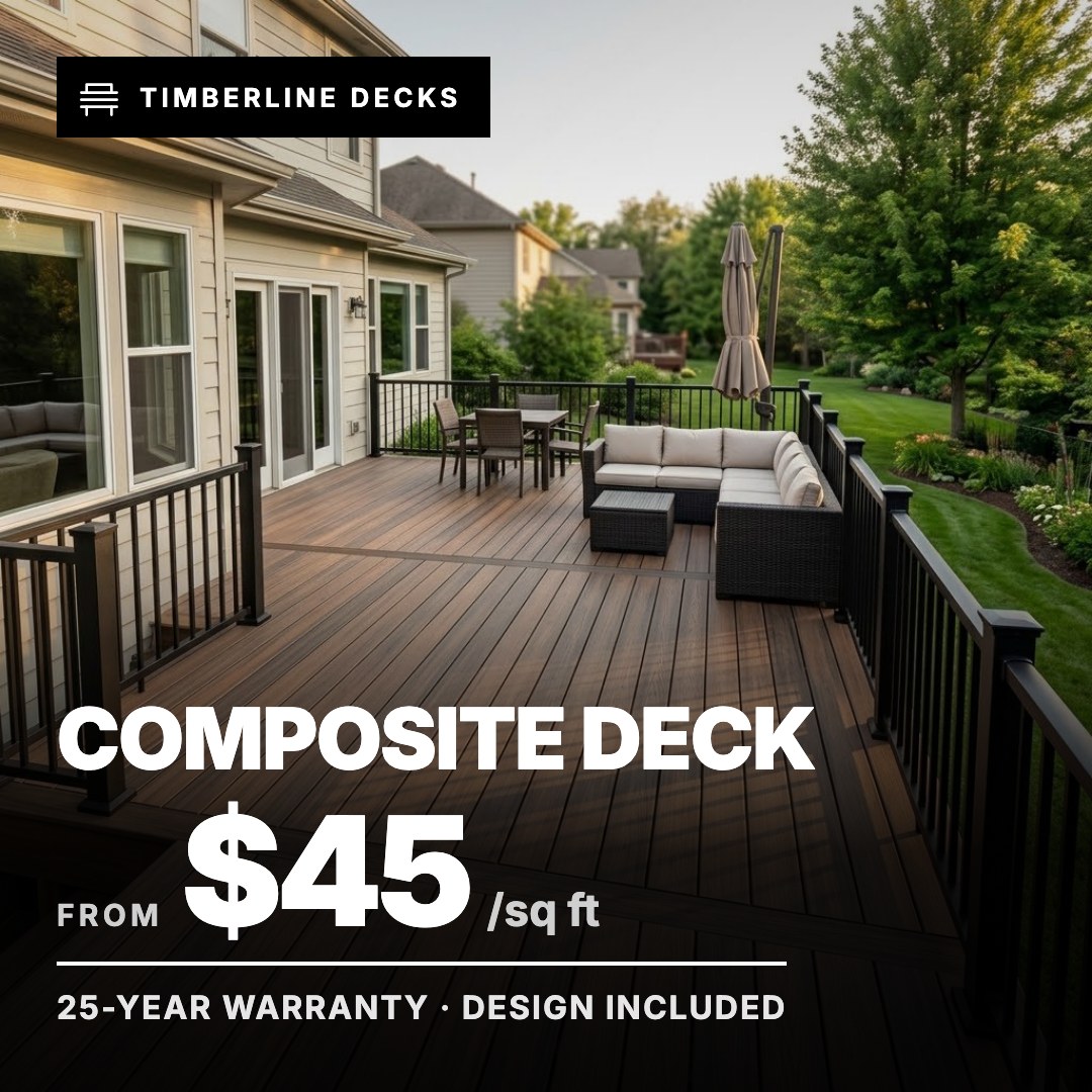 Timberline Decks ad: Composite Deck from $45/sq ft