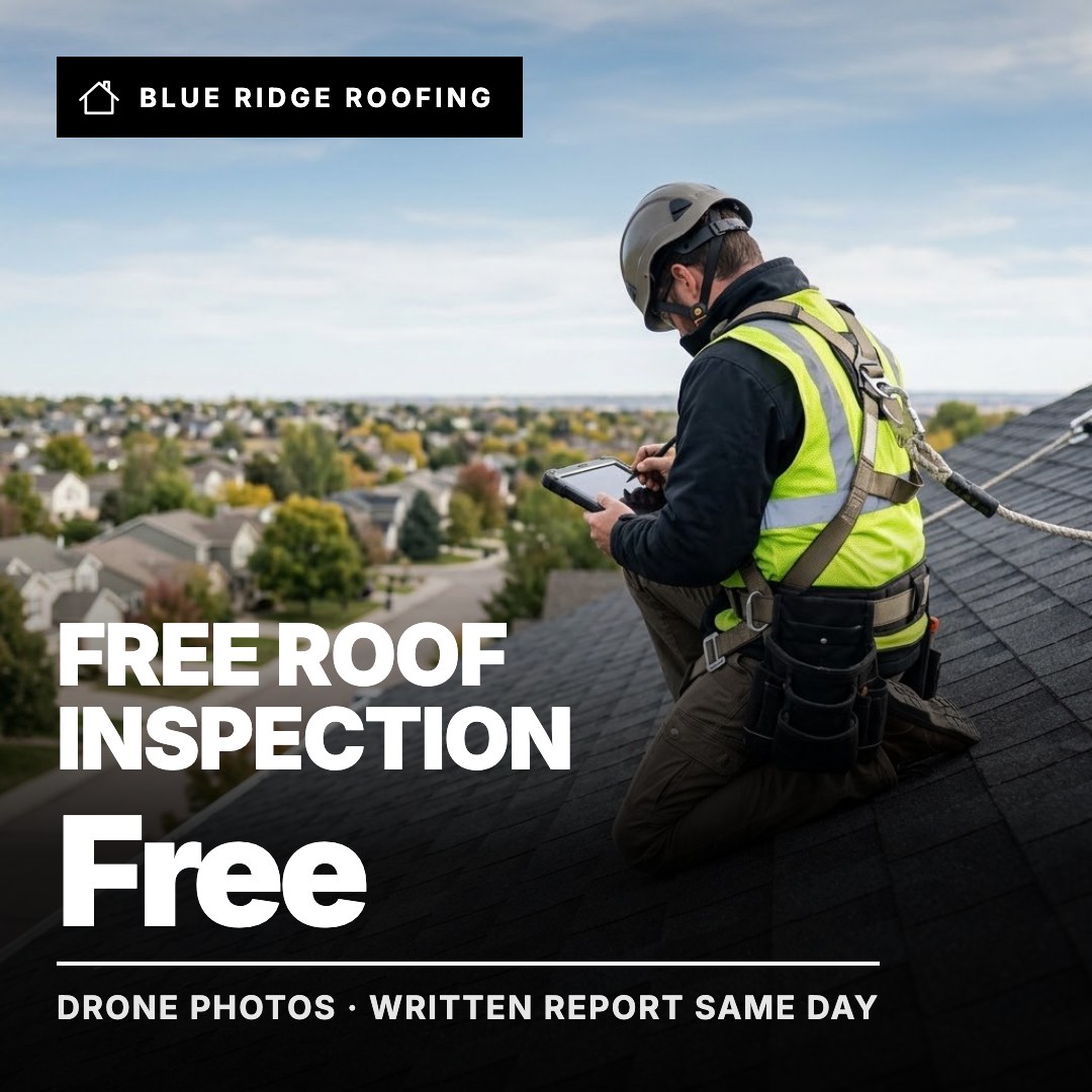 Blue Ridge Roofing ad: Free Roof Inspection Free